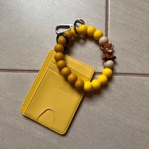 Cow with Yellow and Brown Beaded Wallet Keychain